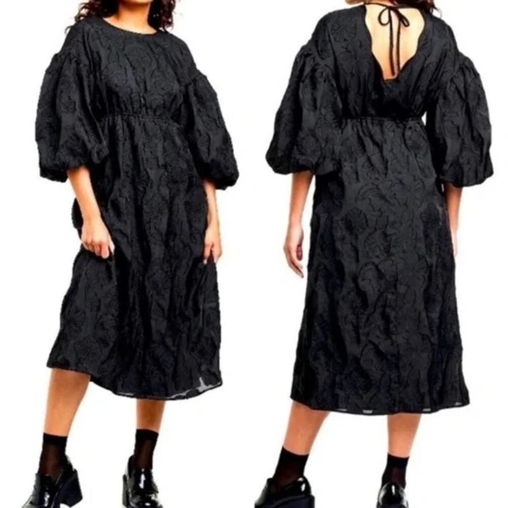 KIKA VARGAS X Target Floral Texture Scallop Back Midi Dress Puff Sleeves - Sz L